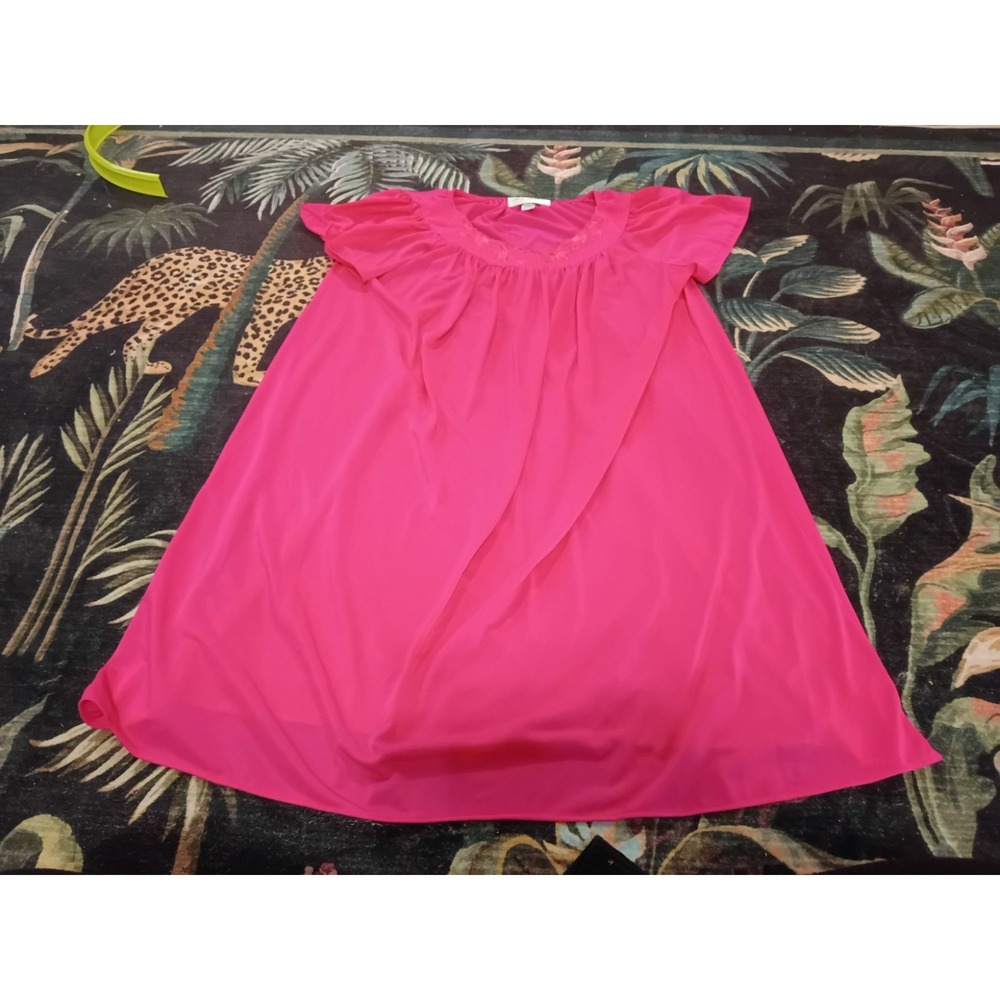 Miss Elaine Hot Pink Nightgown Flutter Sleeve Lounge Sleep Gown Women's M Nylon
